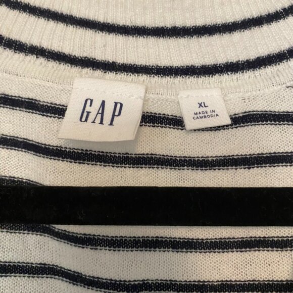Gap Women's Navy Striped V-neck Linen Blend Sweater XL - Picture 3 of 5